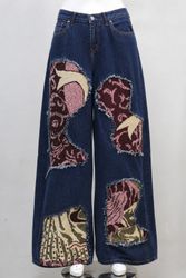 CR2231 UPCYCED DENIM TAPESTRY PATCHWORK JEANS