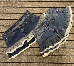 Upcycled Y2k Denim Ruffle Micro Mini Skirt