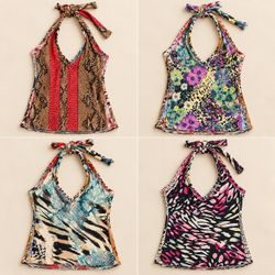 Y2k Upcycled Printed In the wilds Halter Tops
