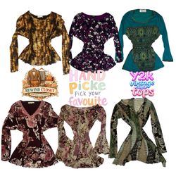 Y2K Vintage Style Women’s Tops | Floral & Retro Pr..