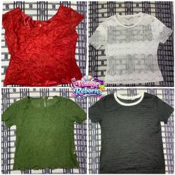 Y2K Vintage Lace & Mesh Short Sleeve Top Bundle | ..