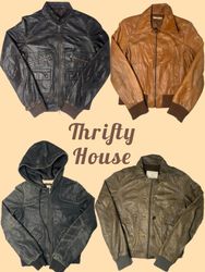 Jaquetas de Couro Pretas e Marrons Vintage Y2K(TH/..