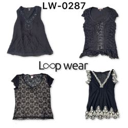 Y2K Whimsigoth Lace-up & Beaded Black Tops
