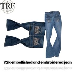 Y2k embellished and embroidered jeans #144