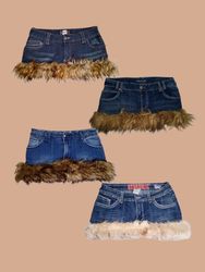 Y2k fur trimmed Denim Mini Skirts (TM0066)