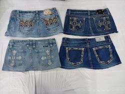 CR10821 Upcycled Miss Me Mini Denim Skirts