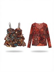 (FV-2402) Vintage Earth Tone Printed Tops | Boho R..