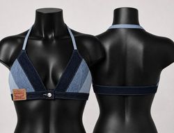 CR2079 Upcycled Denim Halter Bralette