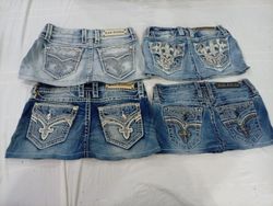 CR10864 Upcycled Rock Revival Mini Denim Skirts