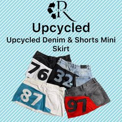 Upcycled Denim & Sports Mini Skirt