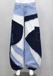 CR2205 UPCYCLED ABSTRACT PATCHWORK BAGGY DENIM JEA..
