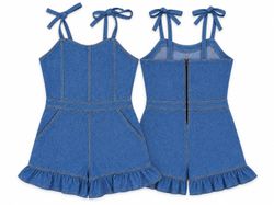 CR02313 Upcycled Denim Ruffle Romper