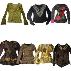Y2k vintage style Women's Printed Vintage Blouses ..