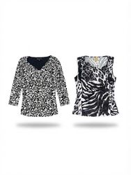 (FV-2217)     Black & White Abstract Print Women’s..
