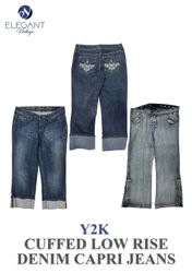 Jeans Capri in Denim a Vita Bassa con Polsino Y2K ..