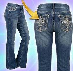 Jean évasé brodé Y2K – Denim vintage | Tailles 28–..