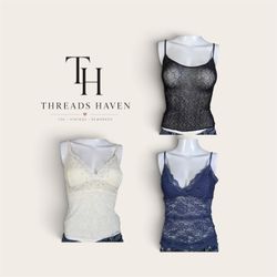 THB00051 Y2K Embroidered Cami Tops – 2000s Vintage..