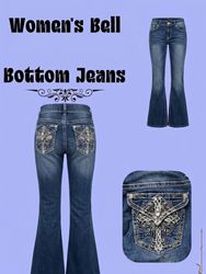 Jeans en denim brodés à pattes d'éléphant vintage ..