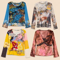 Y2K Artsy Print Long Sleeve Tops