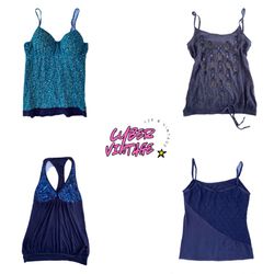 Y2K Blue Glitter Print Party Cami (MH-133)