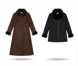 (FV-2474) Faux Fur Collar Coat Mix | Y2K Shearling..