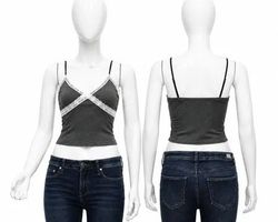 CR1836 Upcycled Lace-Trim Camisole Tops