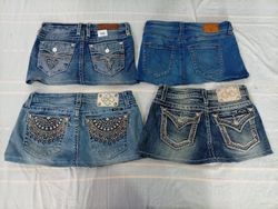 CR10587 Upcycled Mix Branded Mini Denim Skirts