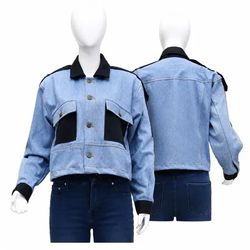 CR1881 UPCYCLED CONTRAST PANEL DENIM JACKET
