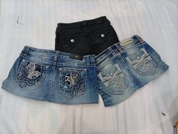 CR12257 Upcycled Mix-Branded Mini Denim Skirts