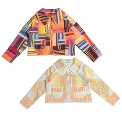 Upcycled Frill Collar Patchwork Quilted Jackets