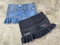 Upcycled Y2k Denim Ruffle Mini Skirt