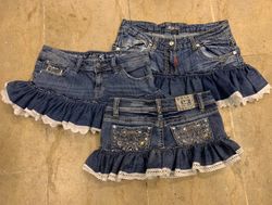 Upcycled Y2K Denim Ruffle Micro Mini Skirt
