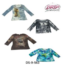 Kante Y2K Druck Langarmmodebluse (DS-9-564)