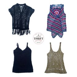 Y2K Vintage Crochet Knit Tank Top & Vest Bundle ( ..