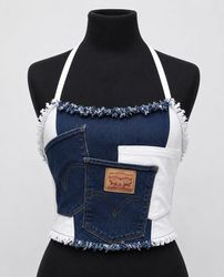 CR1822 Upcycled Levi's Denim Patchwork Halter Cors..