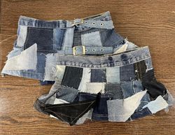 Upcycled Denim Patchwork Mini Skirt