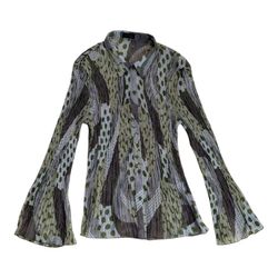 Y2k Printed Long Sleeve Blouse – Sheer Patchwork P..
