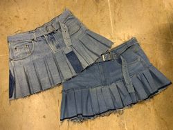 Upcycled Y2K Denim Pleated With Belt Mini Skirt