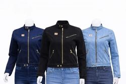 CR2182 Upcycled Denim Moto Zip Jacket