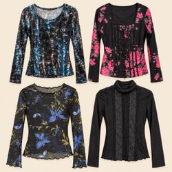 Y2k Gothic Floral And Mesh Tops