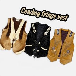 SA594 Vintage Cowboy Fringe Leather Vest | Reselle..