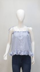 CR2203 UPCYCLED POLO CHECK RUFFLE CAMI TOP