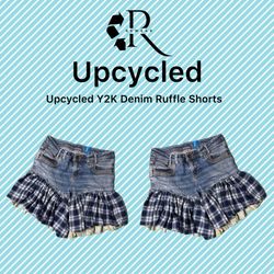 Upcycled Y2k Denim Ruffle Shorts