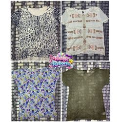 Y2K Vintage Printed & Sheer Short Sleeve Top Bundl..
