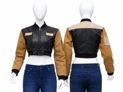 CR02329 Upcycled Two-Tone Leather Panel Cropped Bo..