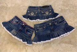 Upcycled Y2K Denim Ruffle Micro Mini Skirts