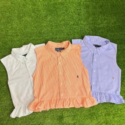 Upcycled Ralph Lauren Ruffle Hem Sleeveless Shirts