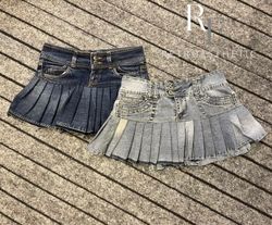 Upcycled Y2K Denim Pleated Mini Skirk