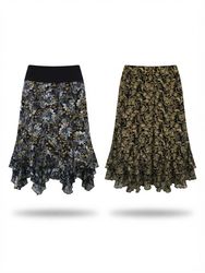(FV-2241) Y2K Boho Floral Skirts | Earthy Paisley ..