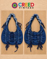 CR2263 UPCYCLED RUCHED DENIM HOBO BAG